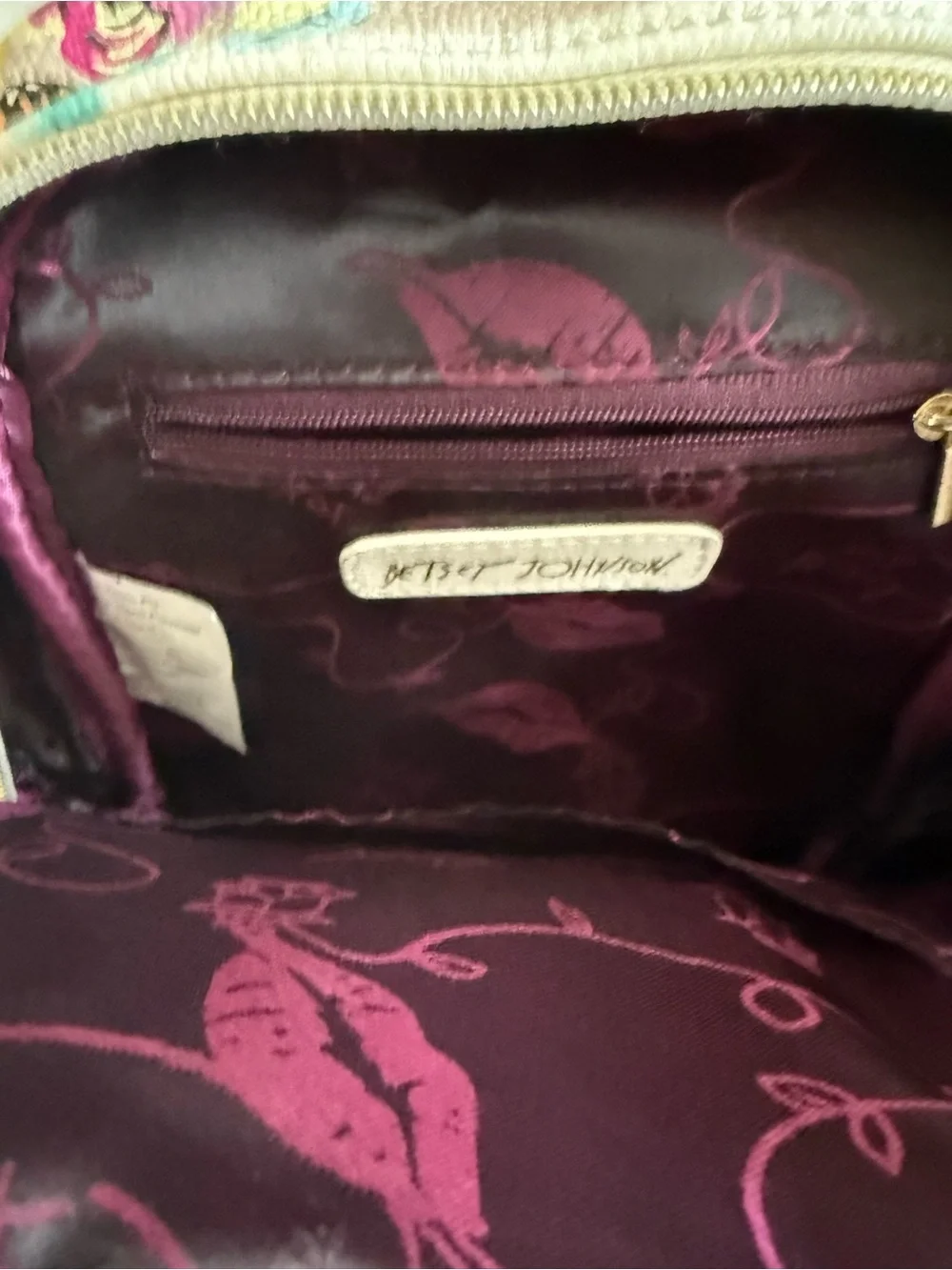 Betsey Johnson White Floral Mini Backpack with Pink & Teal Accents
